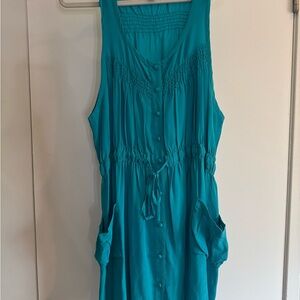 Trinity Blue Ruched Tie Front Sundress with Pockets